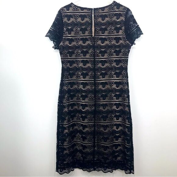 Sangria Black Lace Overlay Beaded Short Sleeve Sheath Dress - Picture 8 of 16